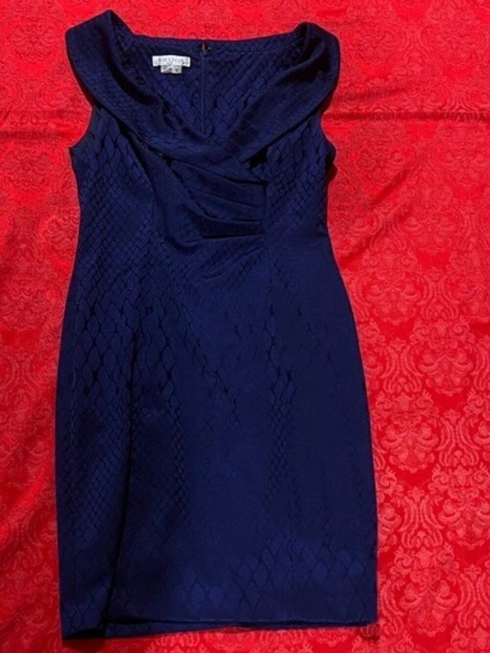 Kay Unger Navy Textured Sheath Dress Size 12